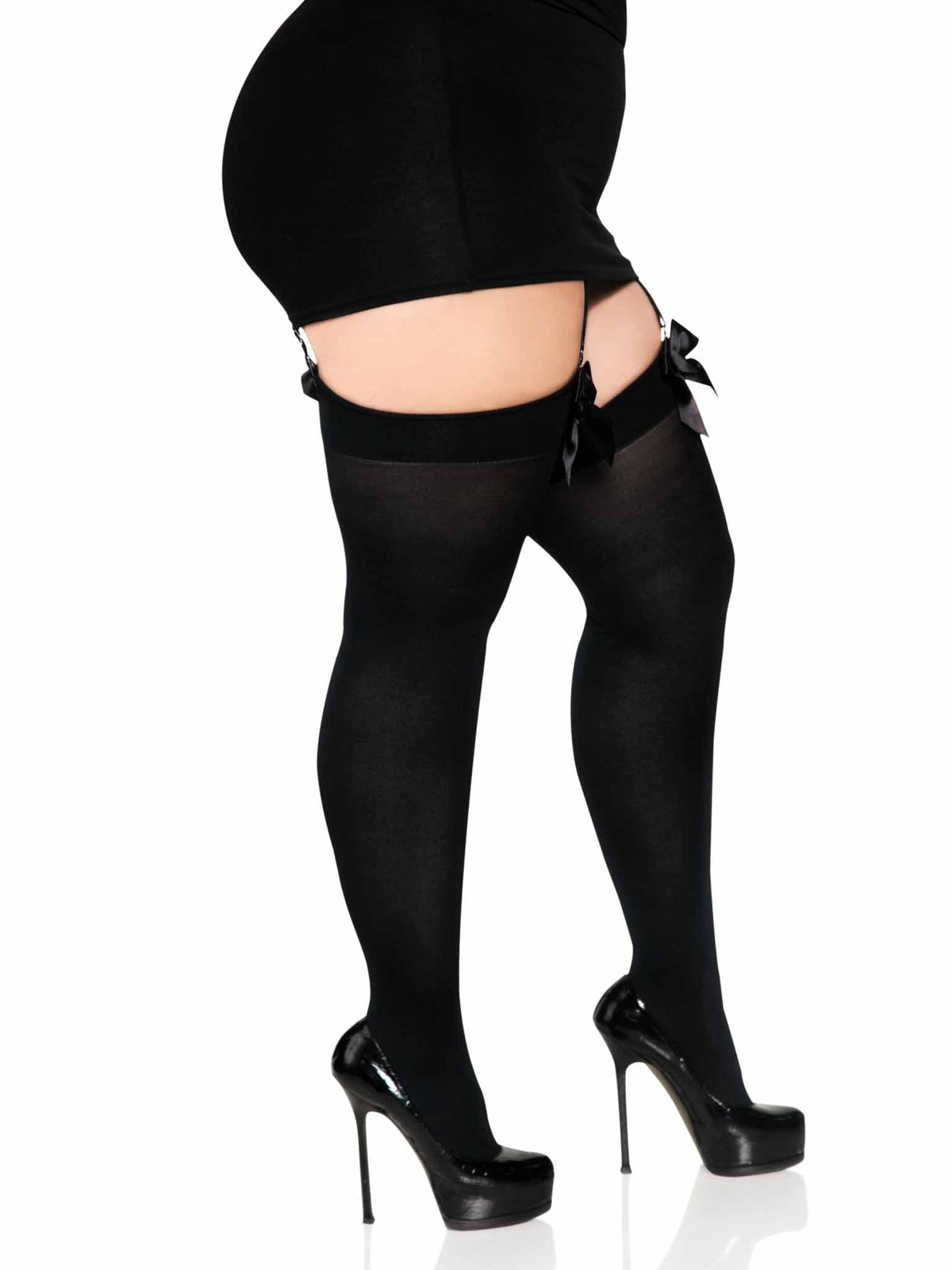 Kay Satin Bow Thigh Highs - Plus Size