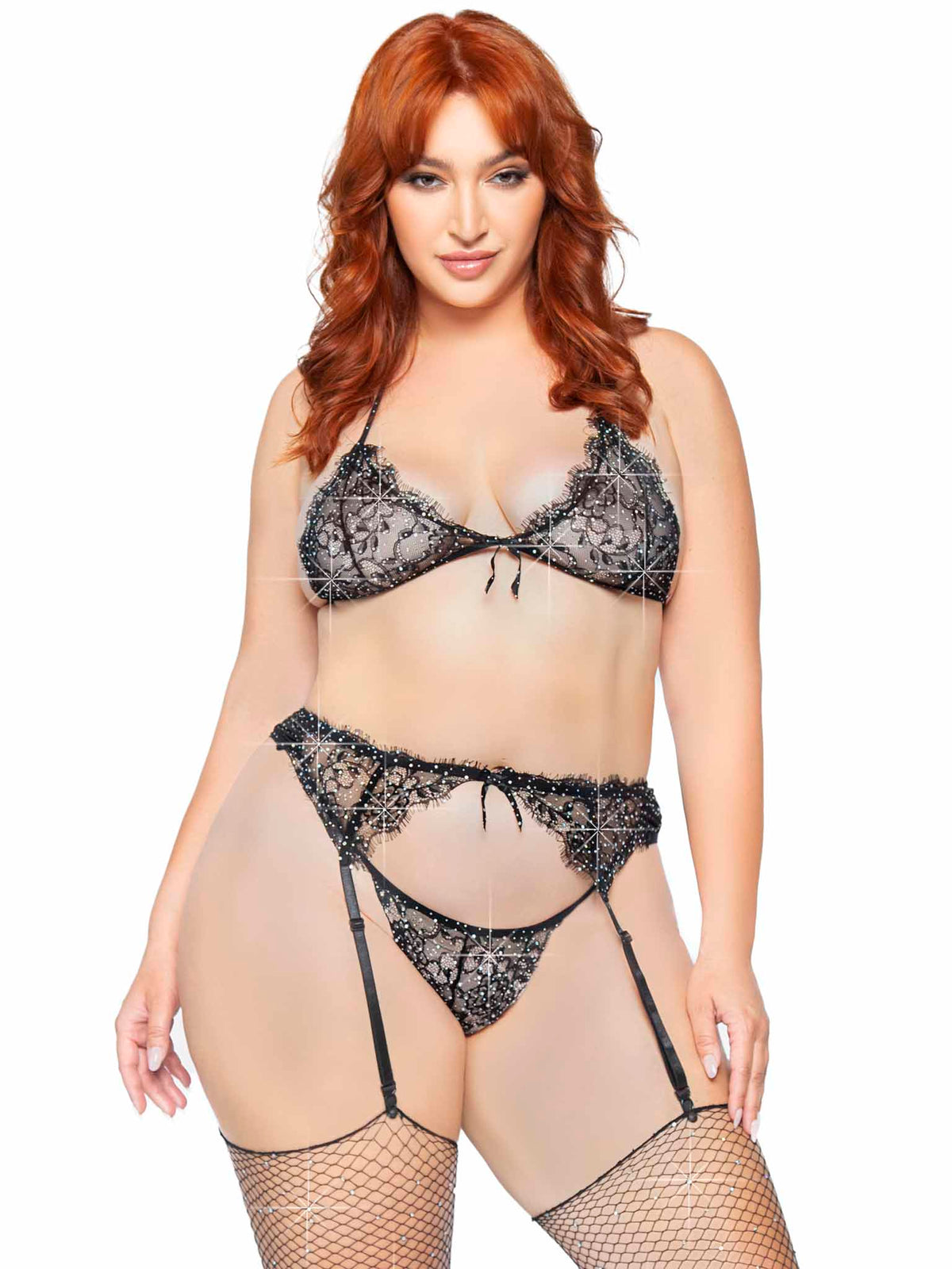 Love to Love Rhinestone Lace Bra Set - Plus Size