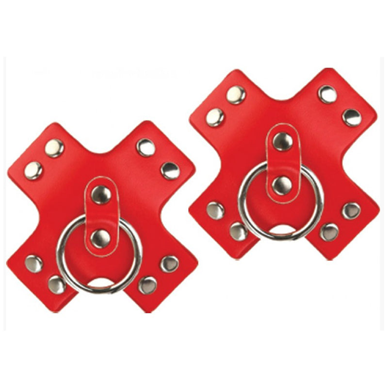 Seducer Leather Pasties with Ring Red