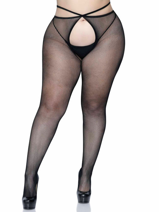 Olivia Fishnet Crotchless Tights - Plus Size
