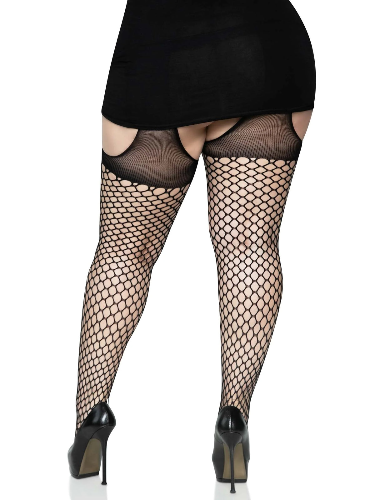 Addison Oval Net Suspender Hose - Plus Size