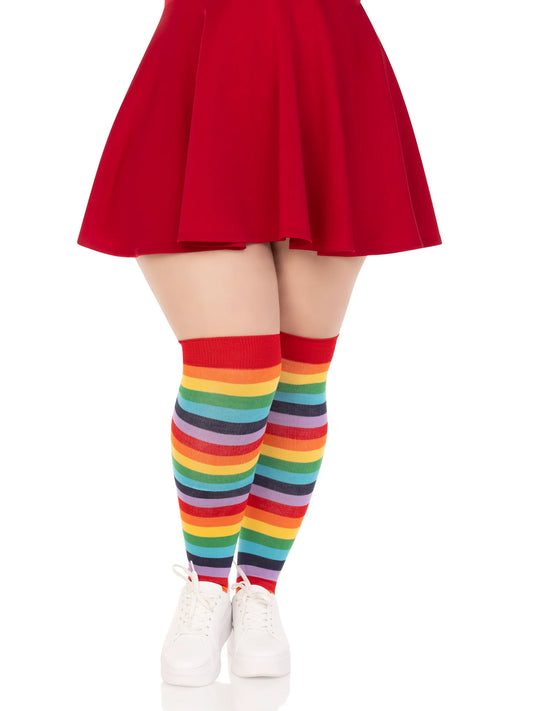 Cherry Rainbow Thigh High Socks - Plus Size