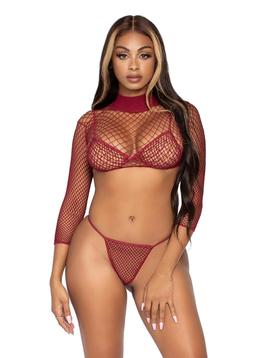 Fishnet Long-Sleeve Bikini Set