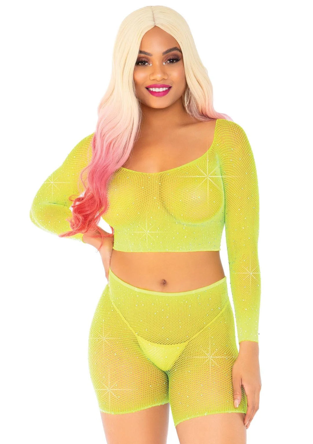 Good Vibes Fishnet Crop Top & Bike Shorts