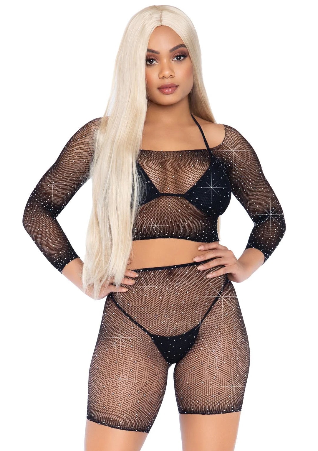Good Vibes Fishnet Crop Top & Bike Shorts