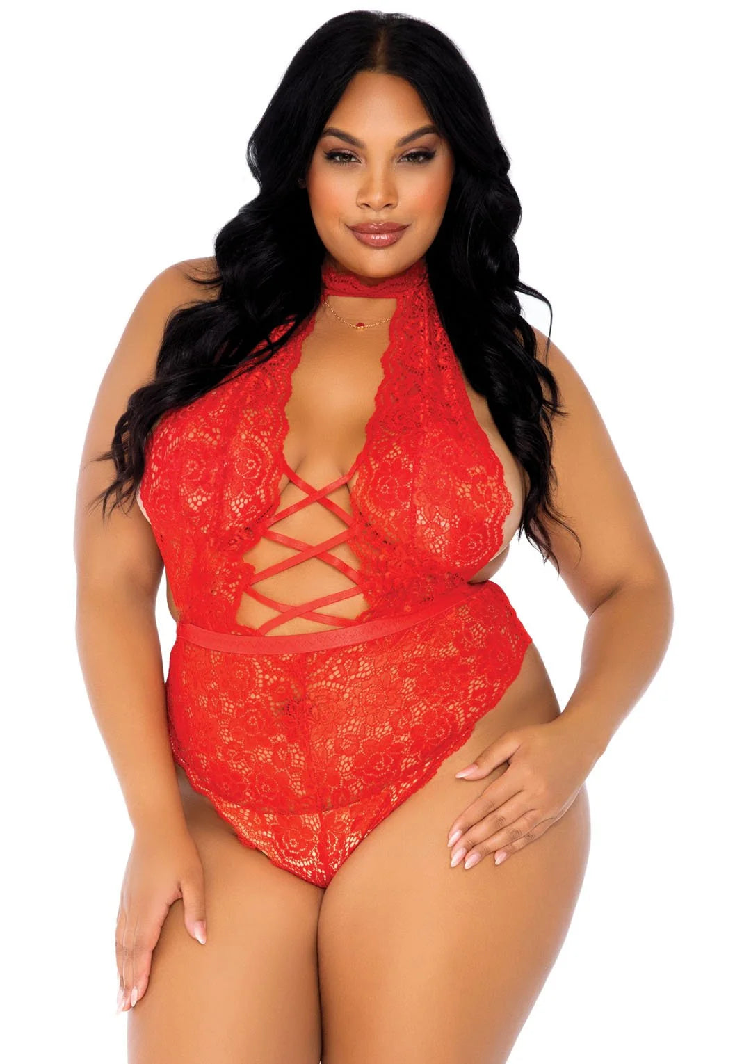 Insatiable Crotchless Lace Teddy - Plus Size