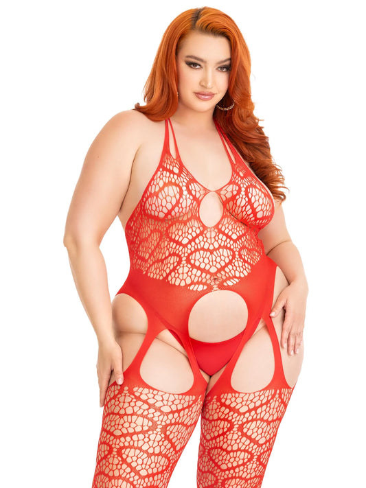 Love Hangover Heart Net Bodystocking - Plus Size