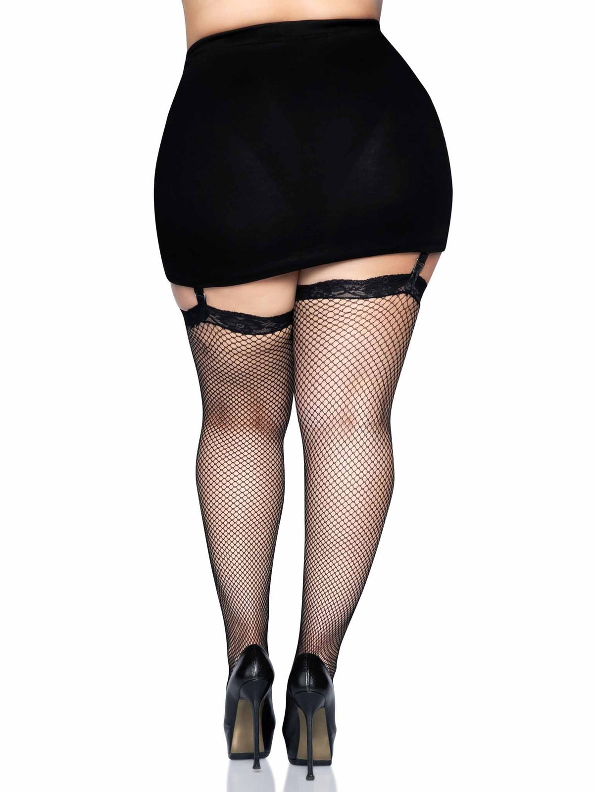 Gwen Fishnet Thigh High Stockings - Plus Size