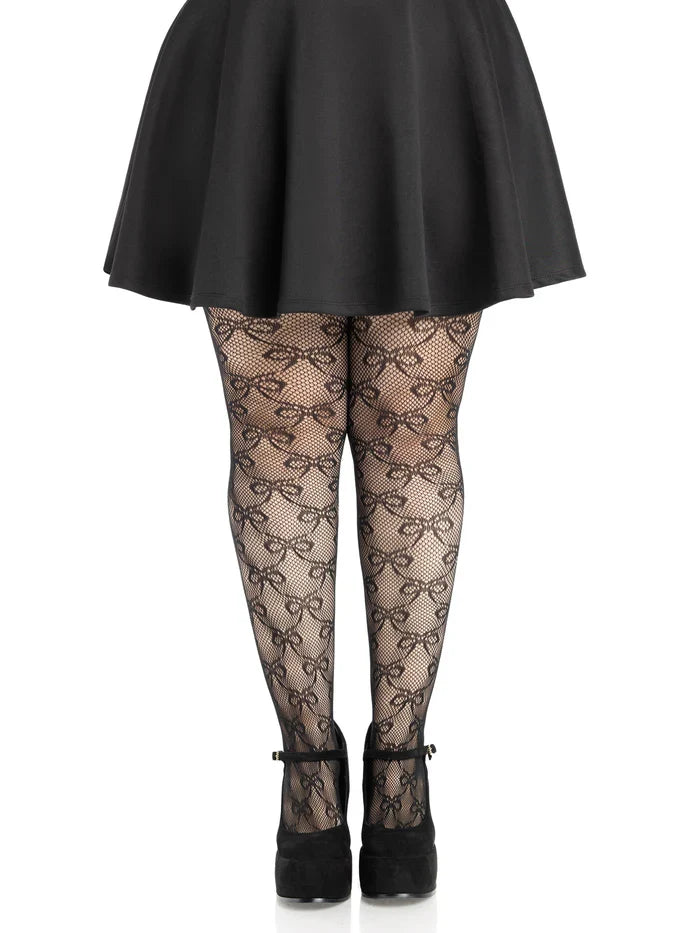 Bow Net Tights - Plus Size