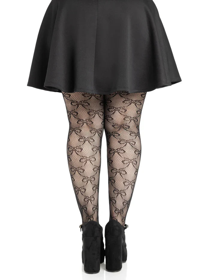 Bow Net Tights - Plus Size