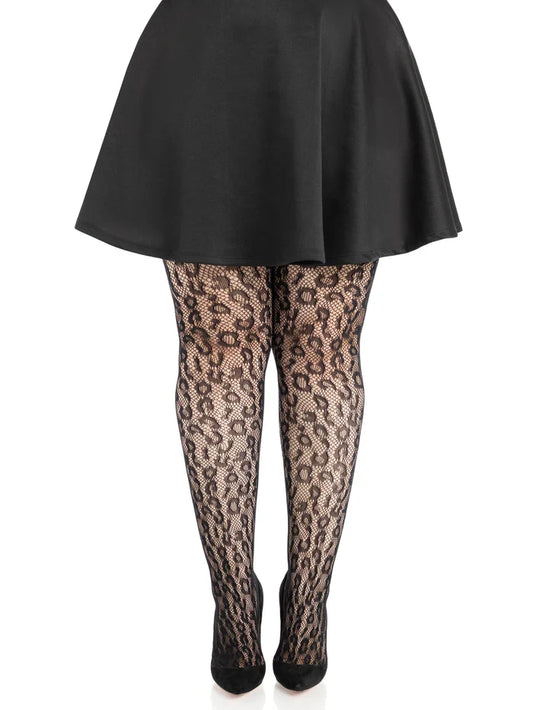 Leopard Net Tights - Plus Size