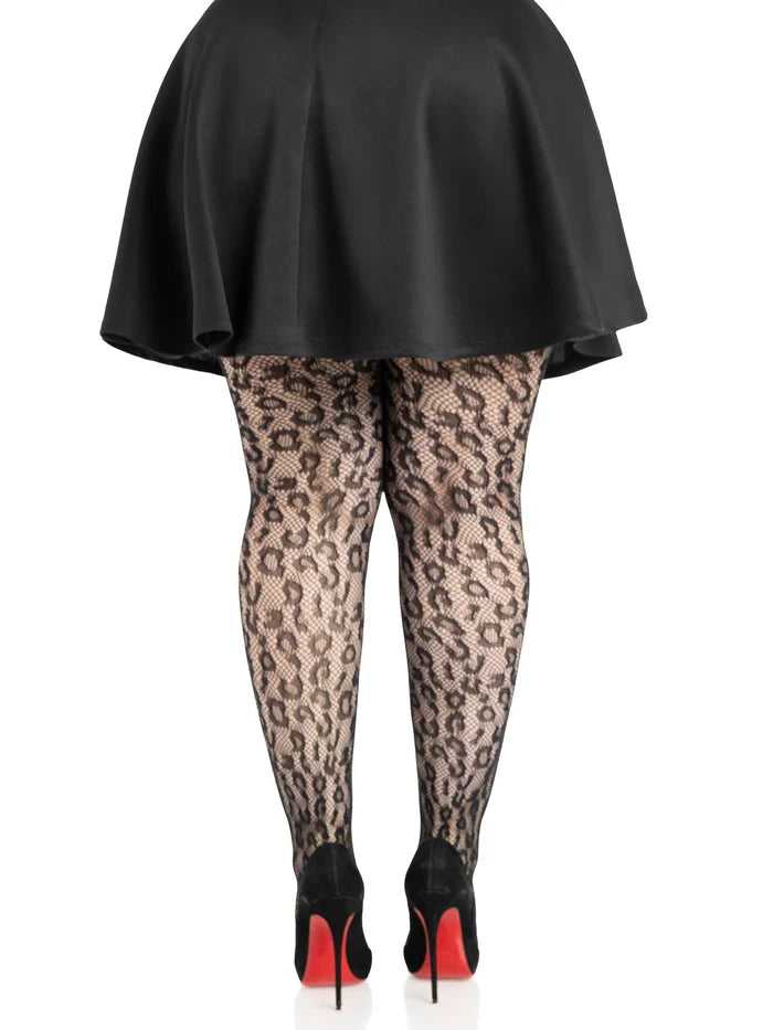 Leopard Net Tights - Plus Size