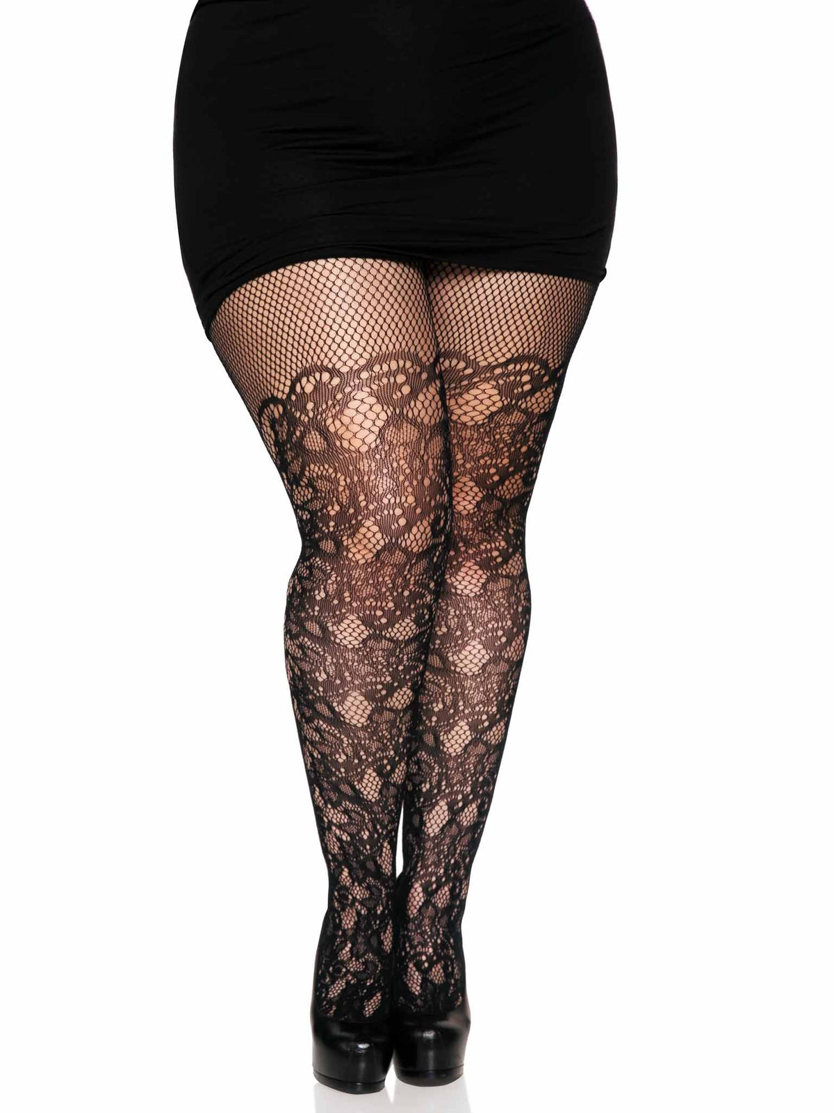 Drew Floral Vine Fishnet Tights - Plus Size