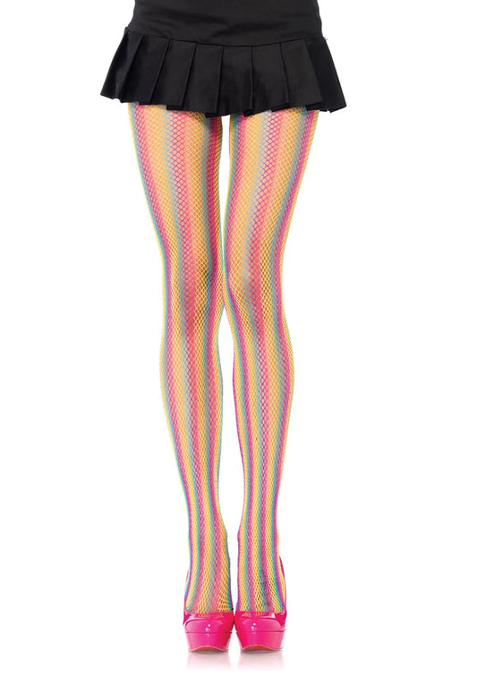 Tay Rainbow Striped Fishnet Tights