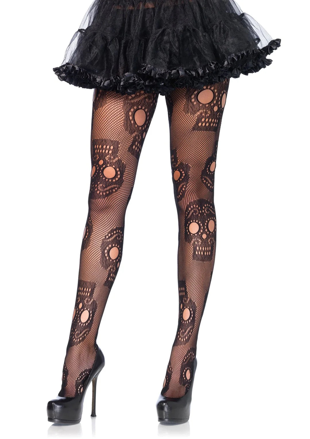 Sugar Skull Net Tights - Plus Size