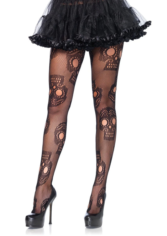 Sugar Skull Net Tights - Plus Size
