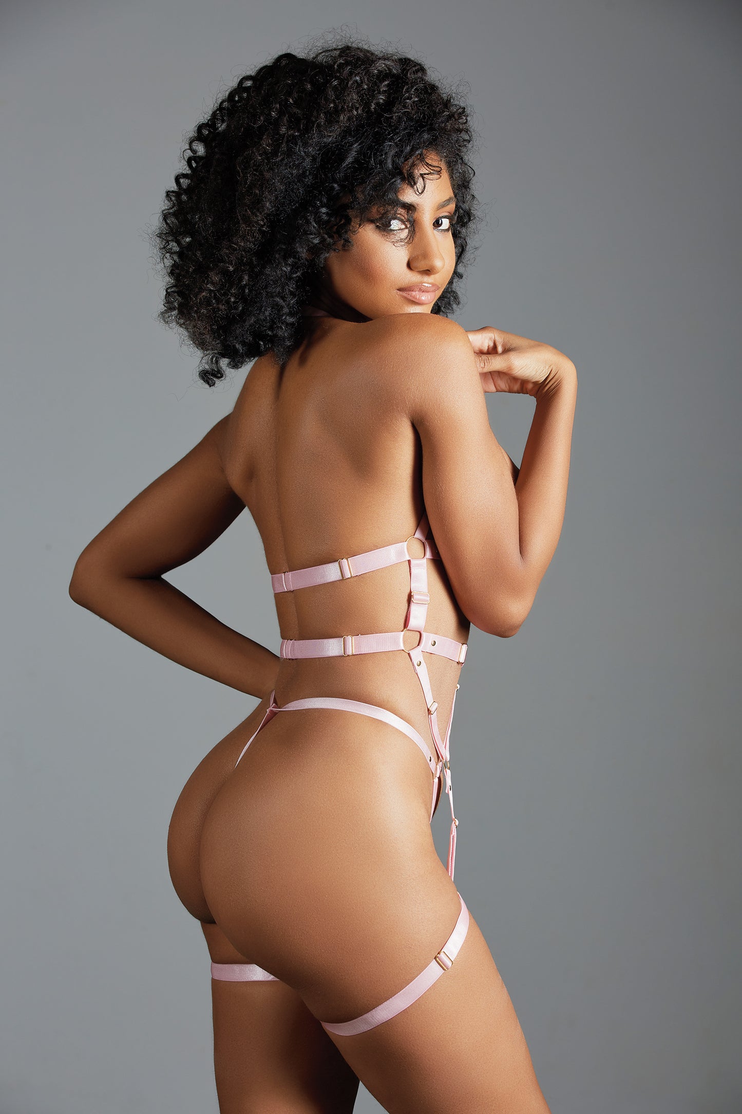 Claire Bustier With Leg Bands & Open G-String - Pink