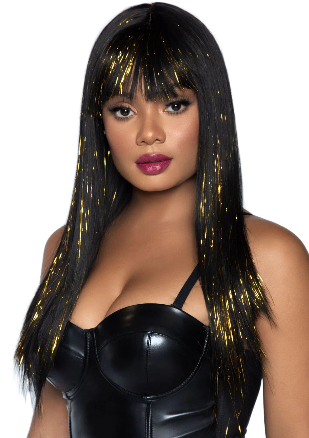24” Long Straight Bang Wig w/ Tinsel