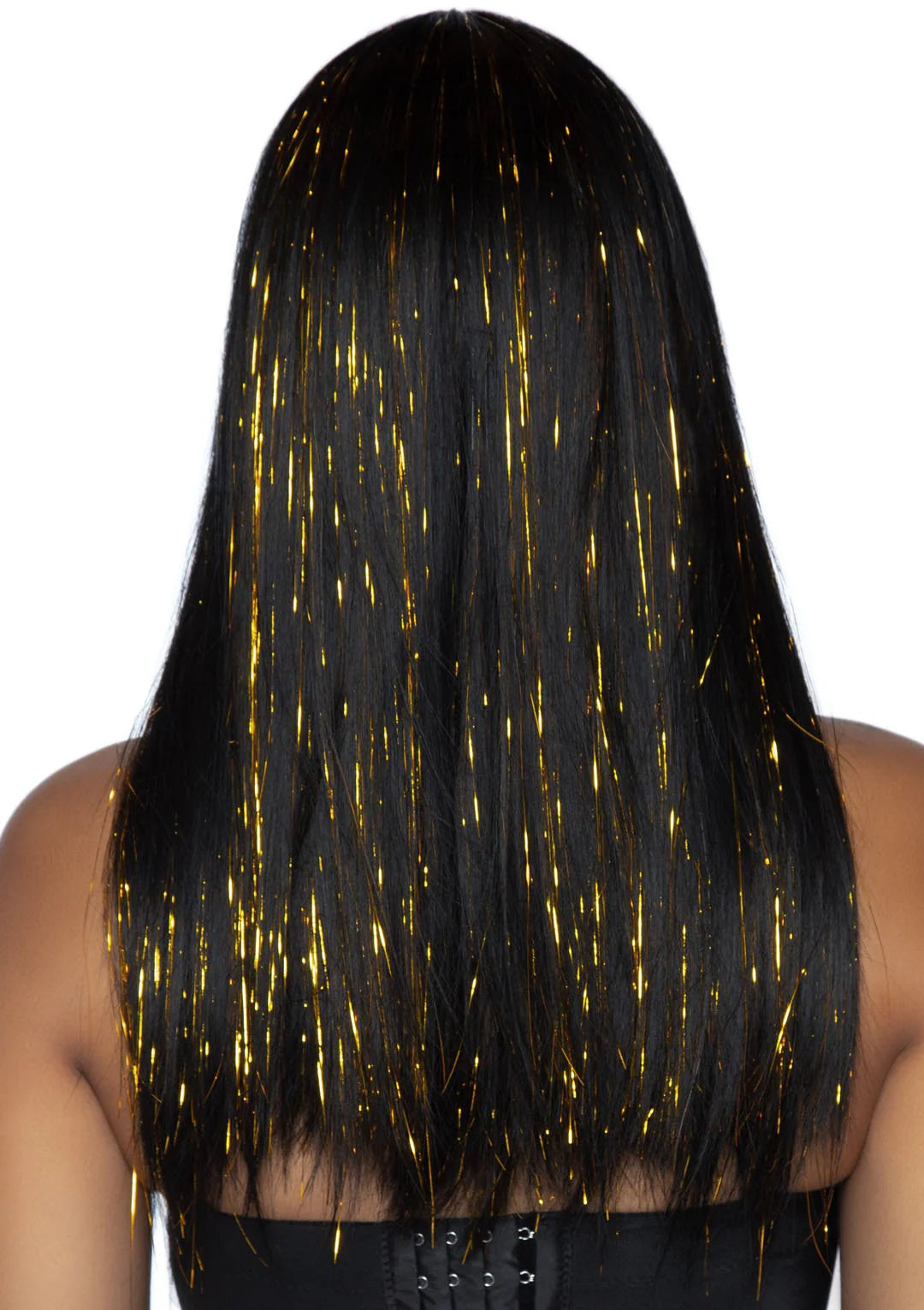 24” Long Straight Bang Wig w/ Tinsel