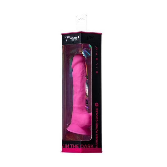 7" Silex-D Dildo Glow in the Dark Pink