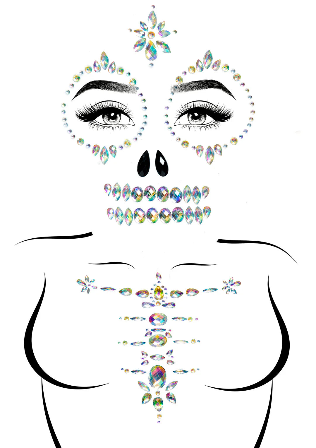 Skeleton Adhesive Face & Chest Jewel Stickers