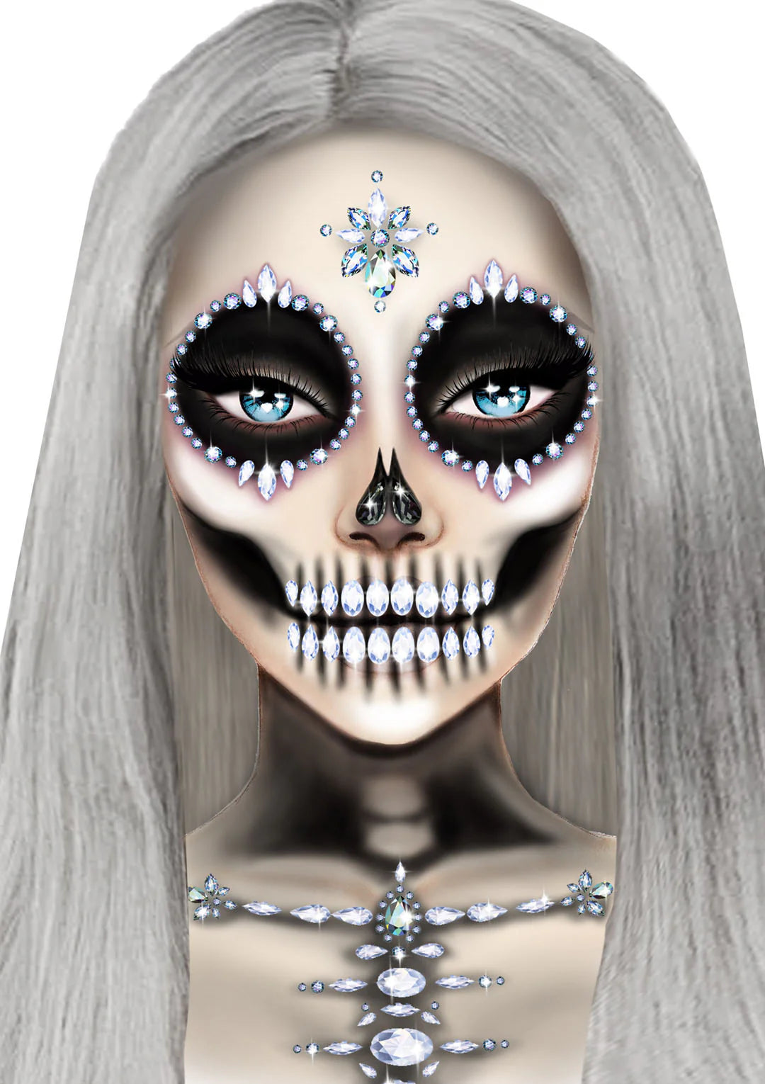 Skeleton Adhesive Face & Chest Jewel Stickers