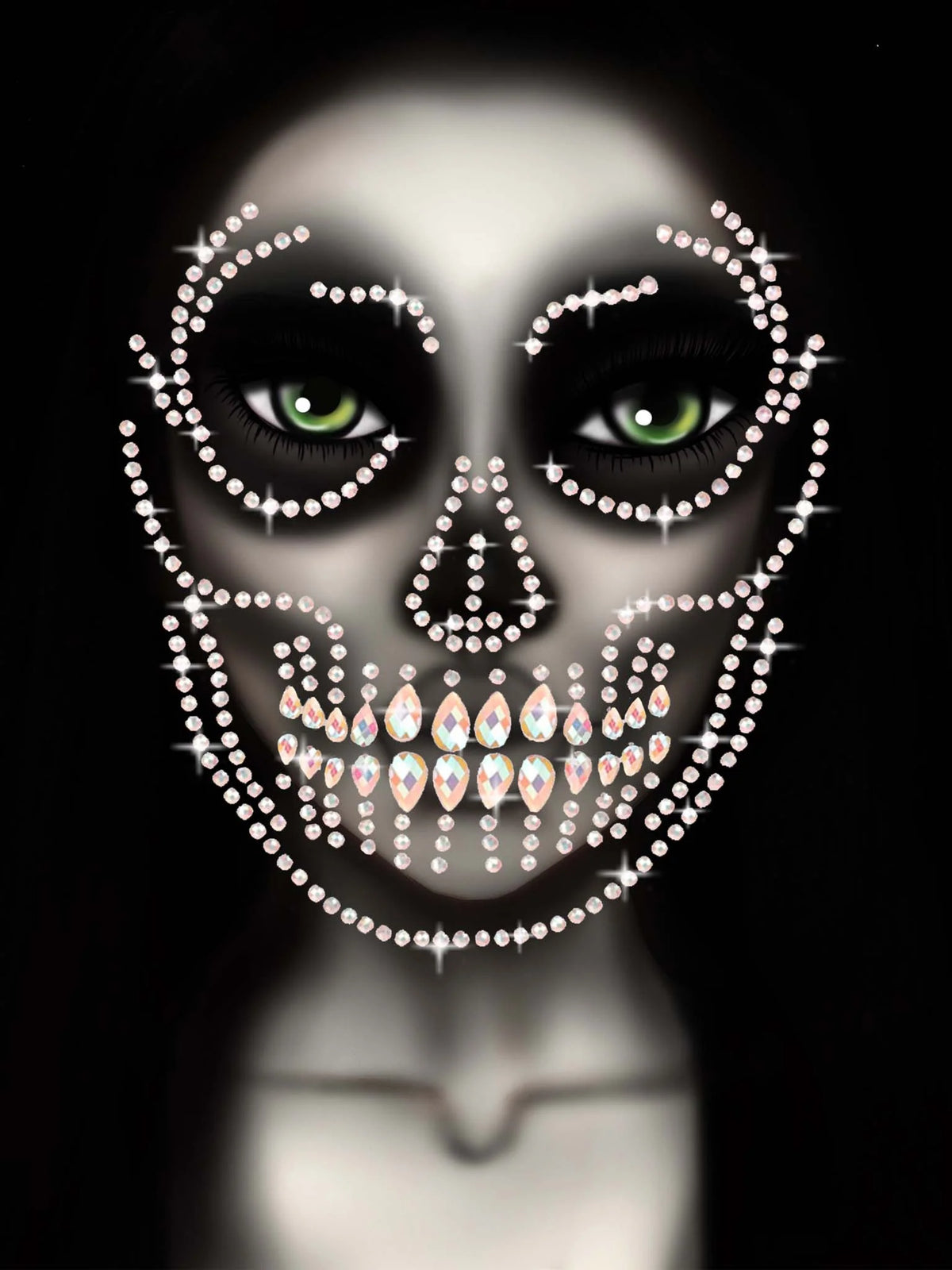 Glow In The Dark Skull Face Jewels Sticker
