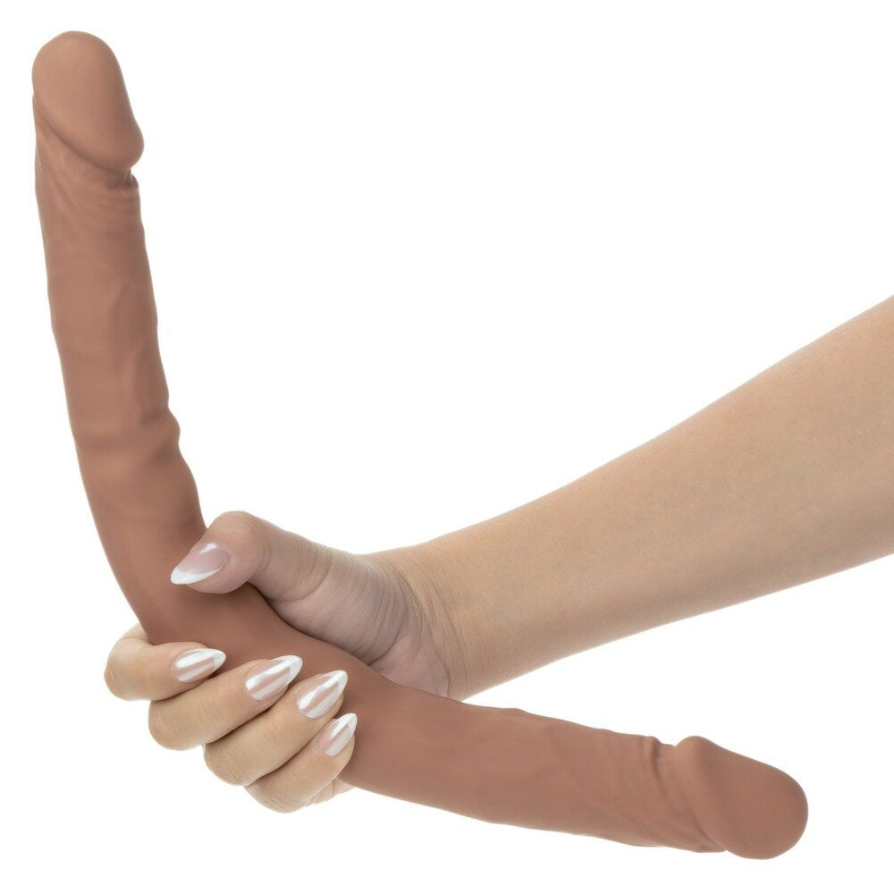 16" Silicone Stud Bend/Hold Double Dual Dong - Brown