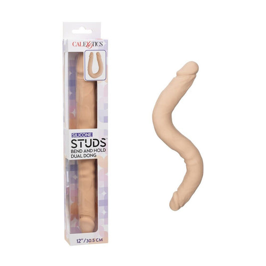 12" Silicone Stud Bend/Hold Double Dual Dong - Ivory
