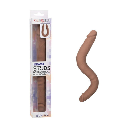 12" Silicone Stud Bend/Hold Double Dual Dong - Brown