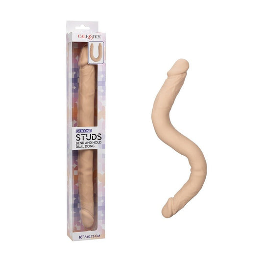 16" Silicone Stud Bend/Hold Double Dual Dong - Ivory