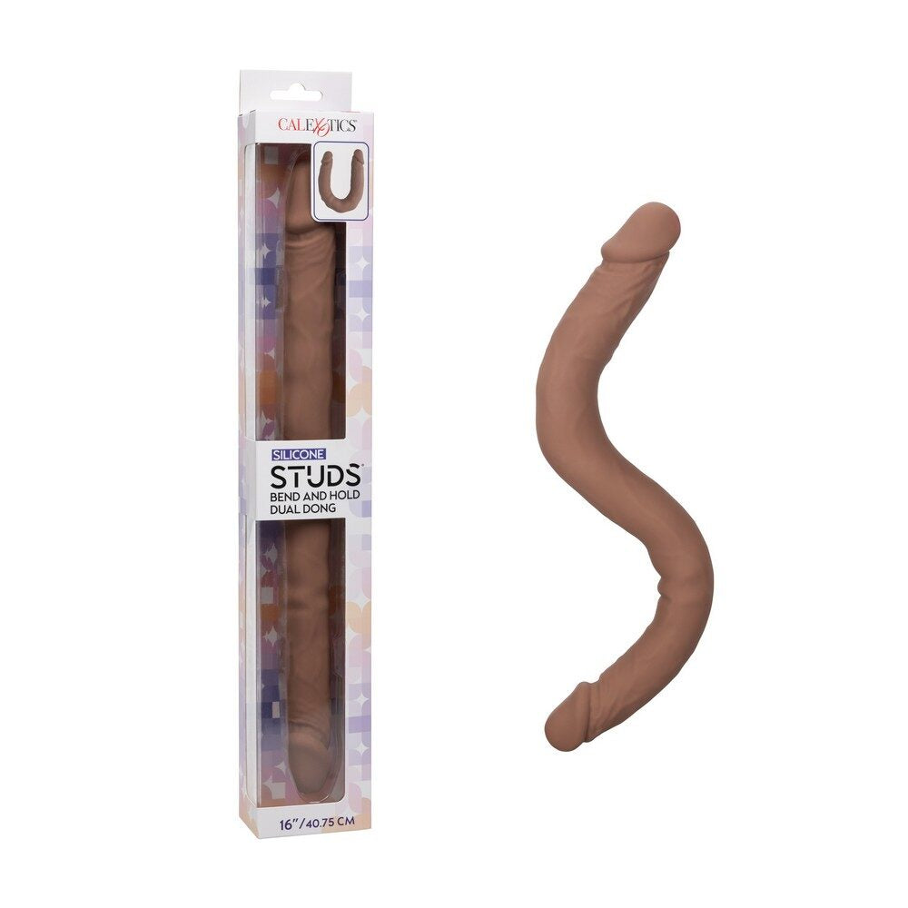 16" Silicone Stud Bend/Hold Double Dual Dong - Brown