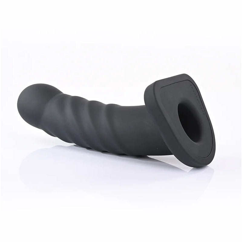 8" Banx Ribbed Hollow Dildo Black