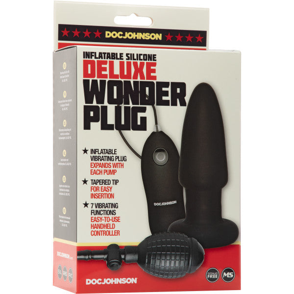 Deluxe Wonder Plug - Inflatable Vibrating Silicone Butt Plug - Black
