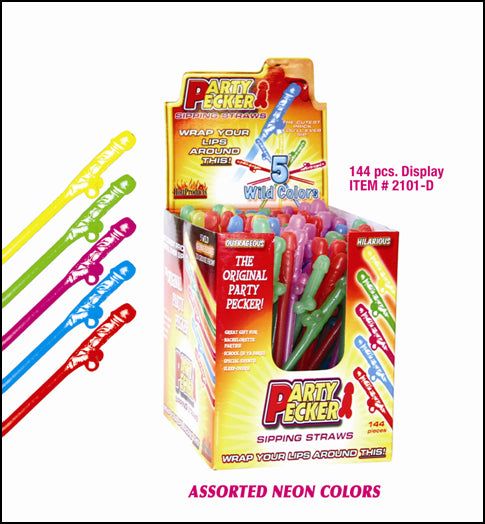 Assorted Neon Colors Party Pecker Sipping Straws Box of 144
