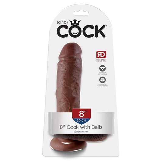 King Cock  8" Cock with Balls Brown