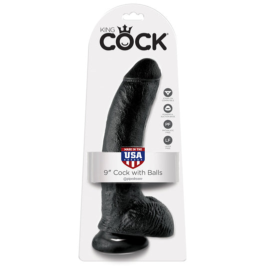 King Cock  9" Cock with Balls Black