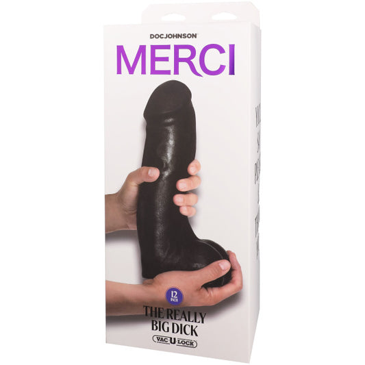 Merci - The Really Big Dick 12" - With XL Removable Vac-U-Lock Suction Cup - ULTRASKYN - Black