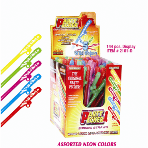 Assorted Neon Colors Party Pecker Sipping Straws Box of 144