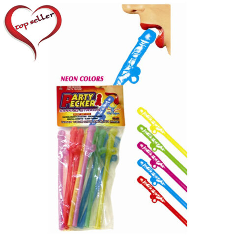 Neon Colors Party Pecker Sipping Straws 10/Bag